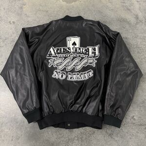 Steve & Barry’s Aces High Texas Hold ‘Em No Limit Embroidered Leather Jacket Lar